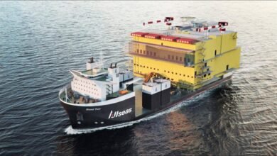 Allseas' heavy transport vessel Grand Tour, powered by ABB, on the water.