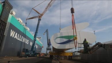 Wallenius Wilhelmsen vessel with an Oceanbird wing sail at sea.