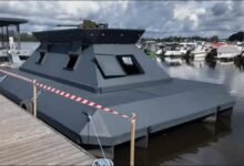 Russia's PLOT-40 floating anti-drone pillbox defense system on water.