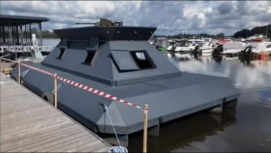 Russia's PLOT-40 floating anti-drone pillbox defense system on water.