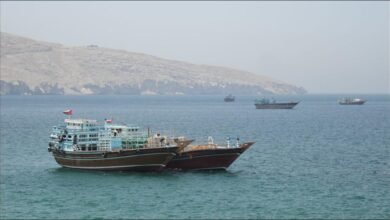 Oil tanker transits the Strait of Hormuz amid maritime security concerns.