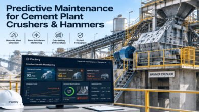 Industrial cement plant crushers and hammers with predictive maintenance equipment.