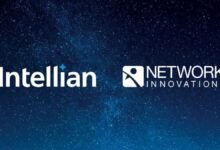 Executives from Intellian and Network Innovations celebrate their new strategic partnership.