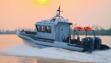 A powerful Cox Marine diesel outboard engine, now distributed by Ring Power.