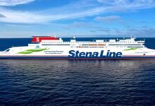 A modern Stena Line ferry on water, symbolizing their new hybrid vessel orders.