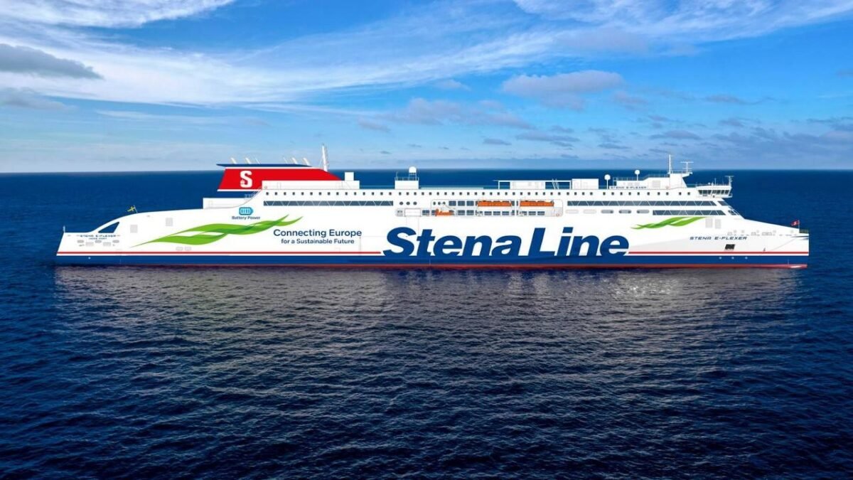 A modern Stena Line ferry on water, symbolizing their new hybrid vessel orders.