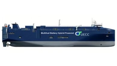 UECC multi-fuel RoRo vessel sailing at sea, reflecting fleet expansion.