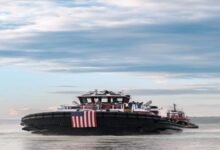 McAllister Towing's new MARY McALLISTER tugboat sailing on the water.