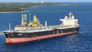 Panamax tanker Andes sailing on the open sea.