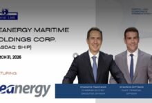 A large Capesize dry bulk carrier, part of Seanergy Maritime's fleet, on the open sea.