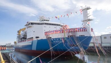 Japan's Mirai II, MOL's LNG-powered Arctic research vessel, on the water.