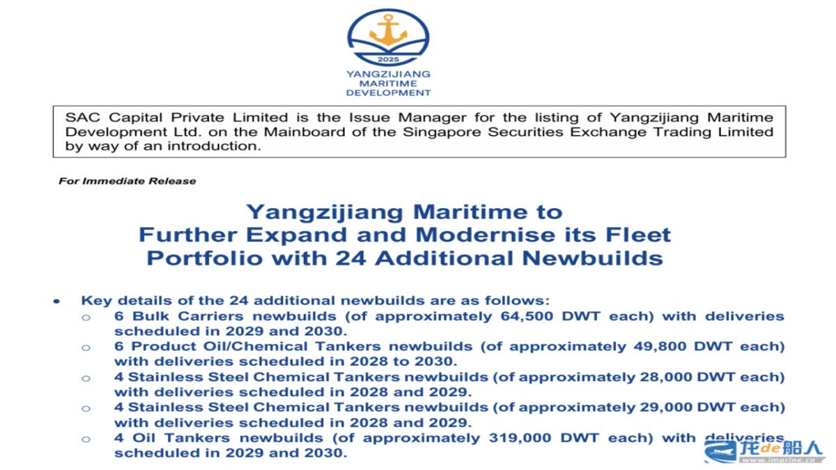A modern commercial vessel, representing Yangzijiang Maritime's expanding newbuild fleet.