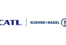 Logos of Kuehne+Nagel and CATL, symbolizing their global battery logistics partnership.