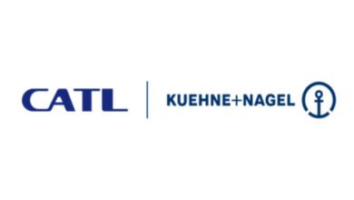 Logos of Kuehne+Nagel and CATL, symbolizing their global battery logistics partnership.
