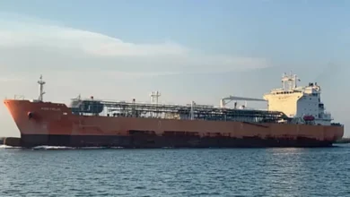 A large liquefied petroleum gas (LPG) carrier ship sailing on the ocean.