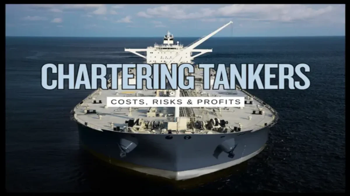 A massive crude oil tanker navigates open waters, representing the shipping industry.