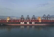 A large, modern Pure Car and Truck Carrier (PCTC) ship at sea.
