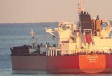 Scorpio Tankers' product tanker STI Pontiac sails on calm water.