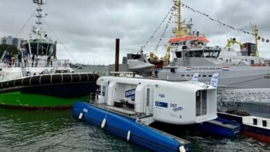 Damen's electric vessel showcasing advanced emission-free maritime technology.