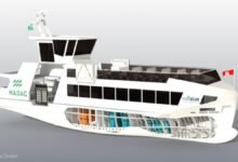 Workers and machinery on Lehmann Marine's new maritime battery production line.