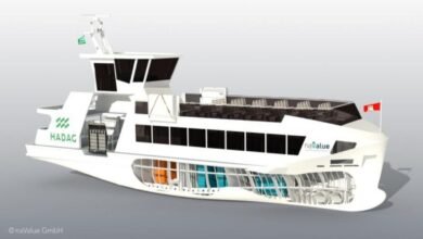 Workers and machinery on Lehmann Marine's new maritime battery production line.