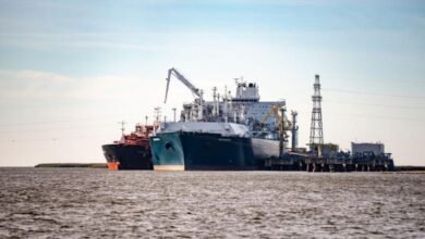 Titan Vision LNG bunker vessel loading at Klaipeda port.