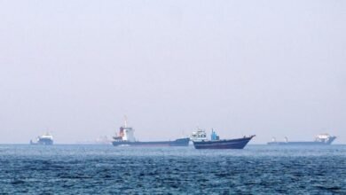 A large oil tanker transits the busy waters of the Strait of Hormuz.