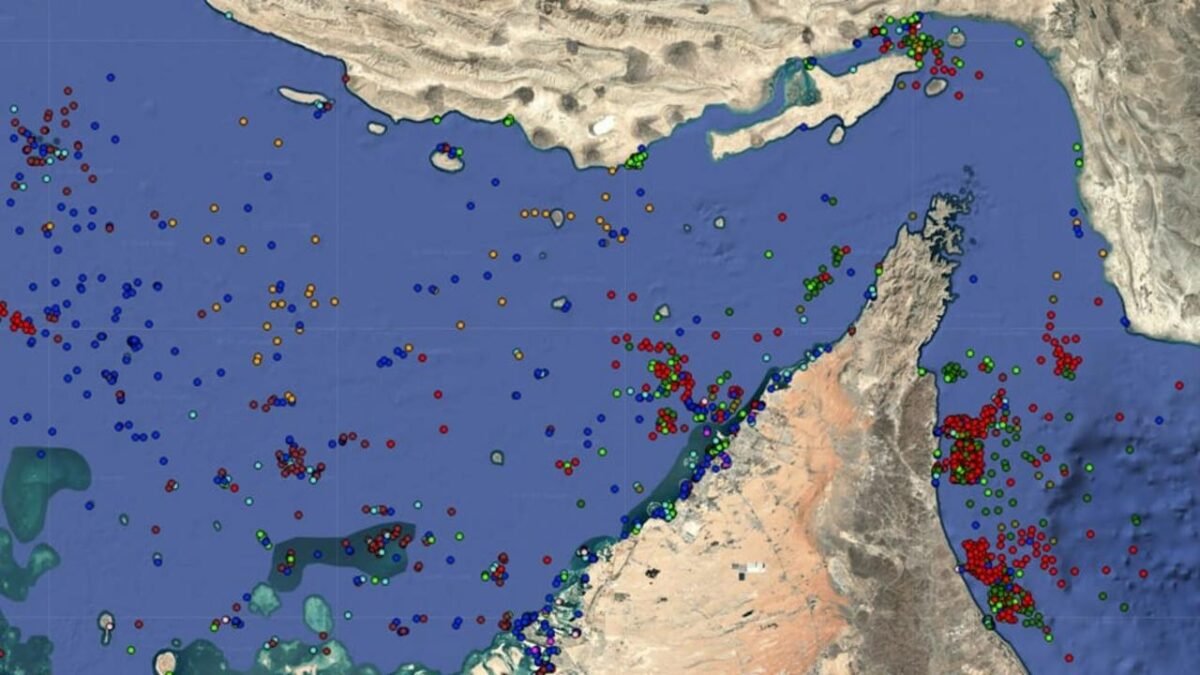 Severe marine biofouling coats a large ship's hull, a risk for vessels in the Arabian Gulf.