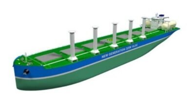 Model of a sustainable ethanol-fueled bulk carrier with Flettner rotors.