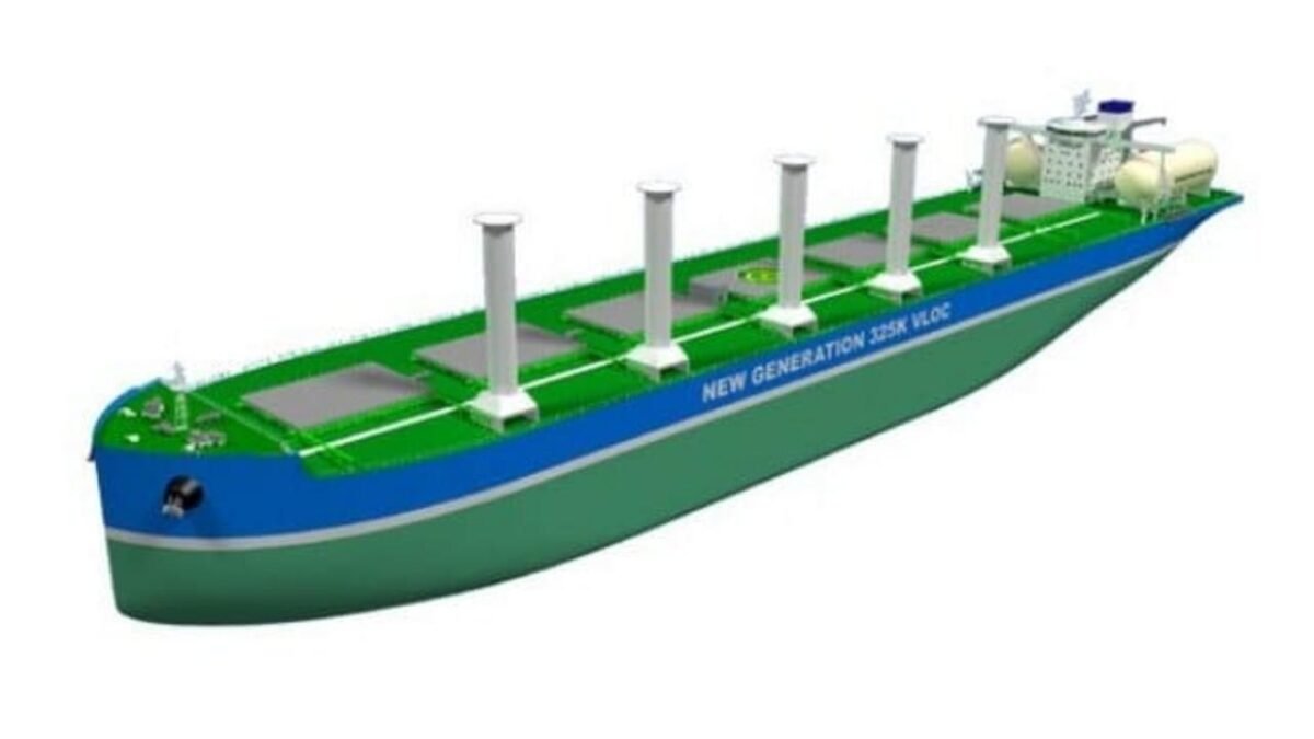Model of a sustainable ethanol-fueled bulk carrier with Flettner rotors.