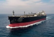 IINO Lines' new Ice Class VLGC Lumi Aurora, an LPG dual-fuel vessel, sailing.