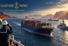 Ships navigating a busy strait, illustrating the Hormuz Crisis impacting Indian maritime trade.