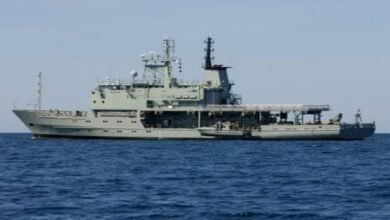 The HMAS Leeuwin navy ship at sea.