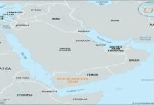 Locator map of the Bab el-Mandeb Strait, connecting the Red Sea to the Gulf of Aden.
