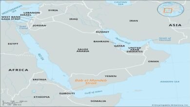 Locator map of the Bab el-Mandeb Strait, connecting the Red Sea to the Gulf of Aden.