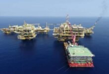 The Deepsea Atlantic offshore drilling rig floats on the ocean.