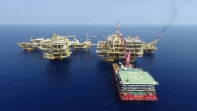 The Deepsea Atlantic offshore drilling rig floats on the ocean.