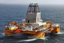 The Deepsea Atlantic drilling rig, operated by Odfjell, at sea.