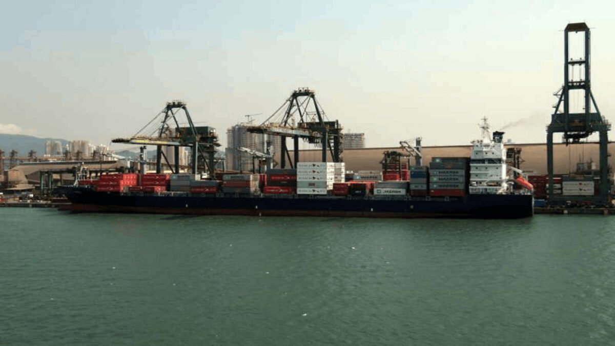 The MSC Hermes III container ship docked at port for inspection and repairs.