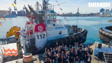 The Boluda Towage Damen ASD Tug 2813, VB Marte, docked in the port of Genoa.