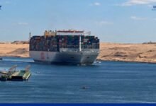 Container ship OOCL Portugal transiting the Suez Canal.