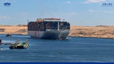 Container ship OOCL Portugal transiting the Suez Canal.