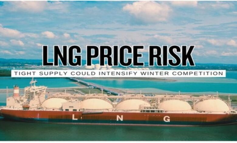 A large LNG carrier vessel on the ocean, symbolizing global liquefied natural gas prices.
