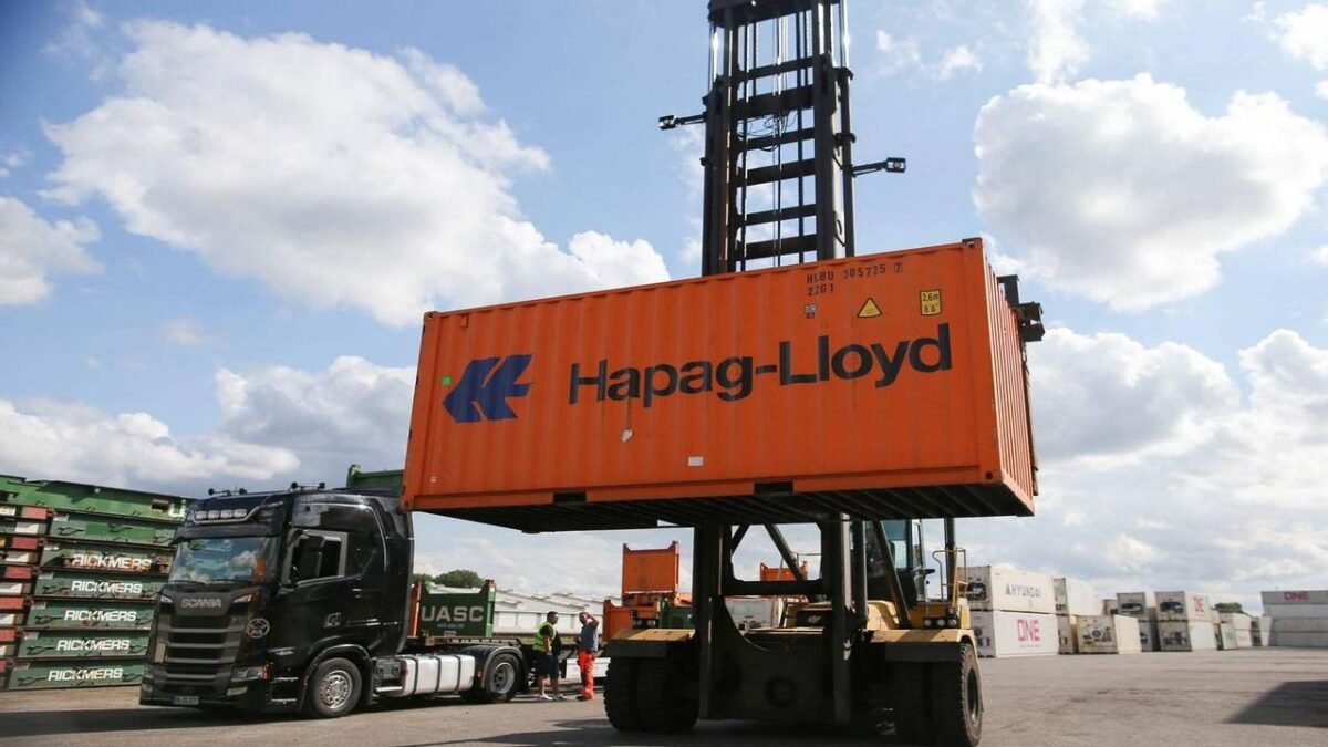 Hapag-Lloyd container ship loaded with cargo, representing their expanded African operations.