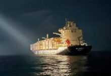 The large MSC Hermes III container ship sailing off the coast of Vietnam.