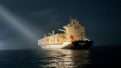 The large MSC Hermes III container ship sailing off the coast of Vietnam.