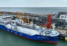 CMB.TECH's Mineral Europa, the world's first ammonia-fuelled bulker, docked in Zhoushan.