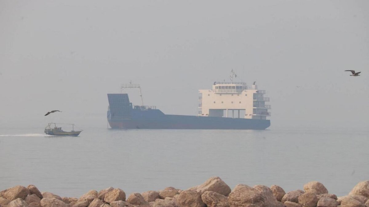 An oil tanker navigates the strategic Strait of Hormuz.