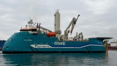Acta Marine's new offshore support vessel Acta Gemini sailing at sea.