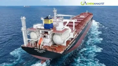 The ammonia-powered bulk carrier Mineral Europa sails on open water.